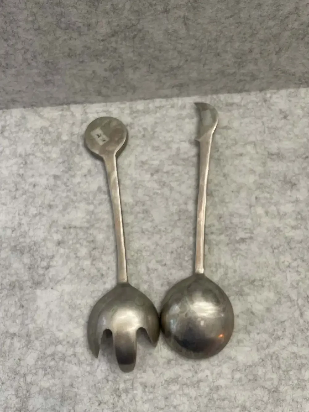 Vintage Sun and Moon Cast Aluminum Salad Serving Fork and Spoon Set folk art NU